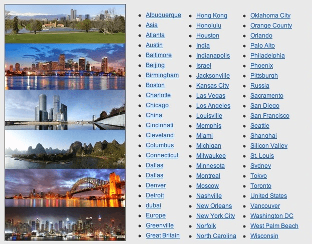 A picture of many different cities and towns.