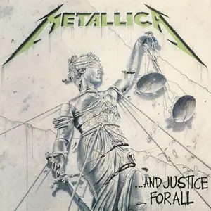 A drawing of a statue with the words metallica and justice for all written on it.