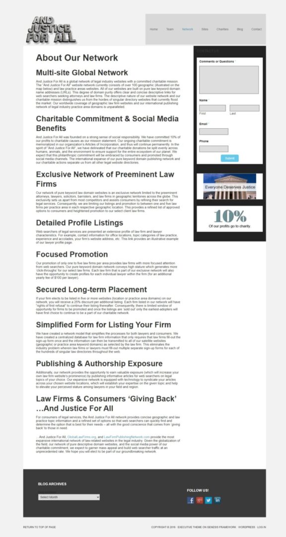 A page of the law firm 's website with information about its services.