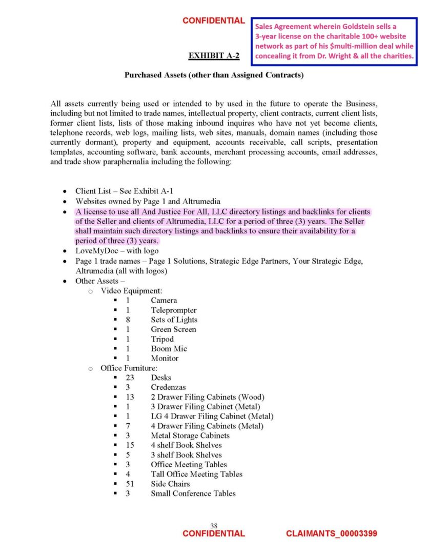 Asset Sale includes unauthorized 3yr license for And Justice For All entire network (box, text)